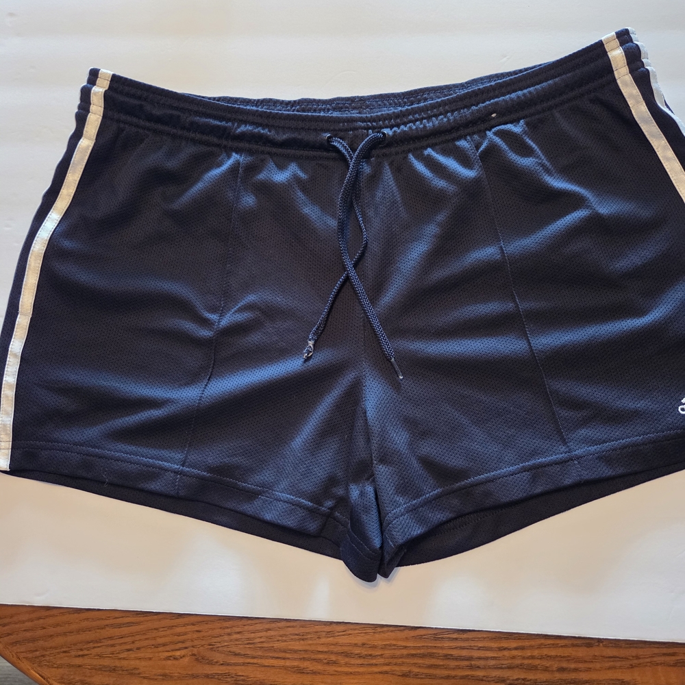 Adidas Women's Dark Blue Athletic Shorts with Light Stripes